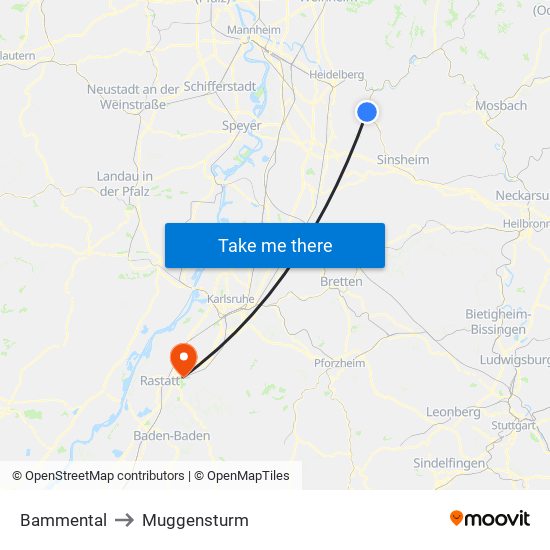 Bammental to Muggensturm map