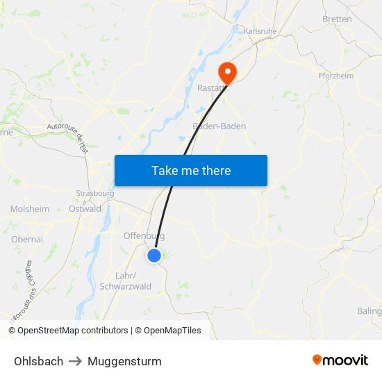 Ohlsbach to Muggensturm map
