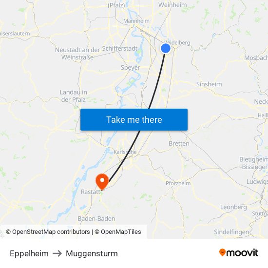 Eppelheim to Muggensturm map