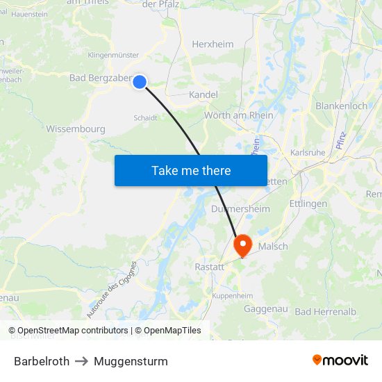 Barbelroth to Muggensturm map