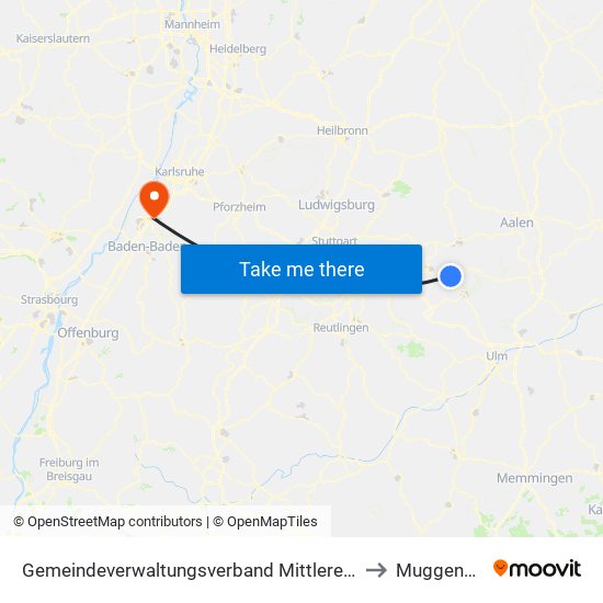 Gemeindeverwaltungsverband Mittleres Fils-Lautertal to Muggensturm map