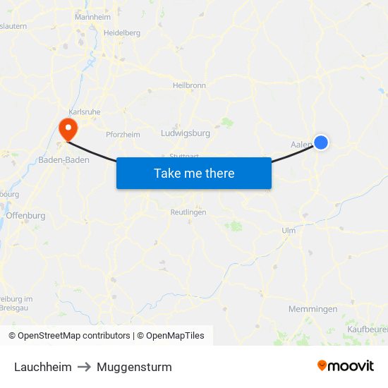 Lauchheim to Muggensturm map