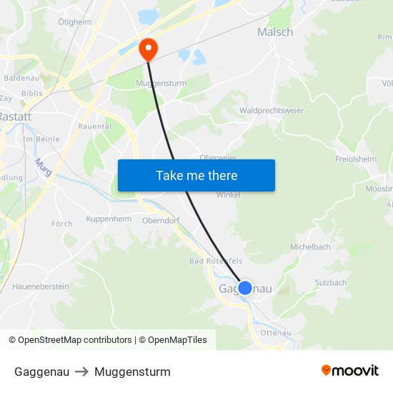 Gaggenau to Muggensturm map
