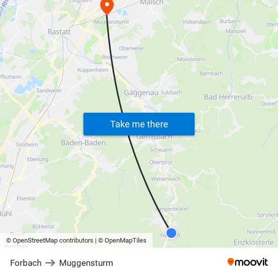 Forbach to Muggensturm map