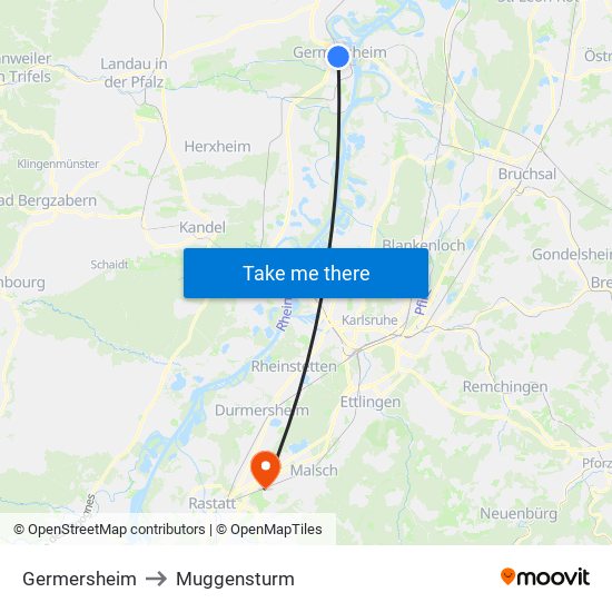 Germersheim to Muggensturm map