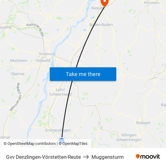 Gvv Denzlingen-Vörstetten-Reute to Muggensturm map