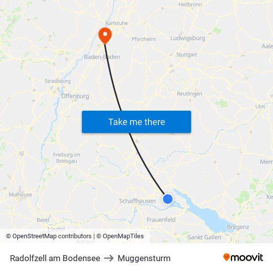 Radolfzell am Bodensee to Muggensturm map