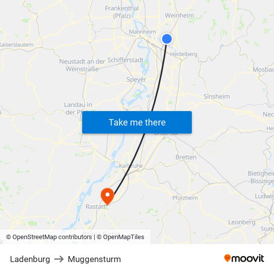 Ladenburg to Muggensturm map