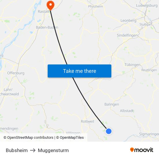 Bubsheim to Muggensturm map