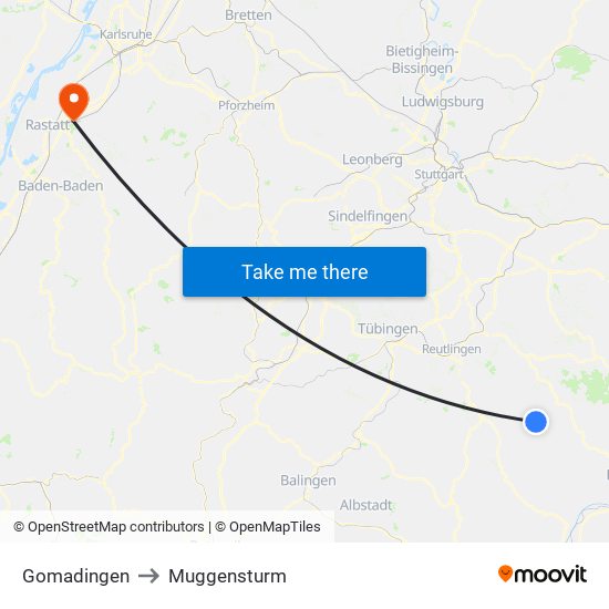 Gomadingen to Muggensturm map