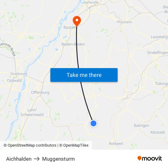 Aichhalden to Muggensturm map