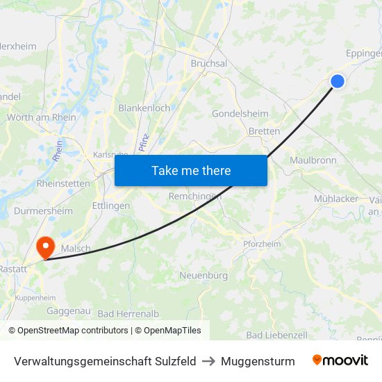 Verwaltungsgemeinschaft Sulzfeld to Muggensturm map