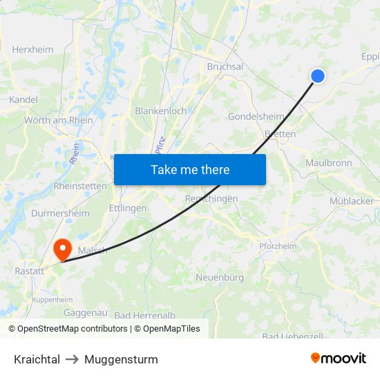 Kraichtal to Muggensturm map