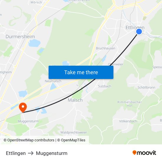 Ettlingen to Muggensturm map