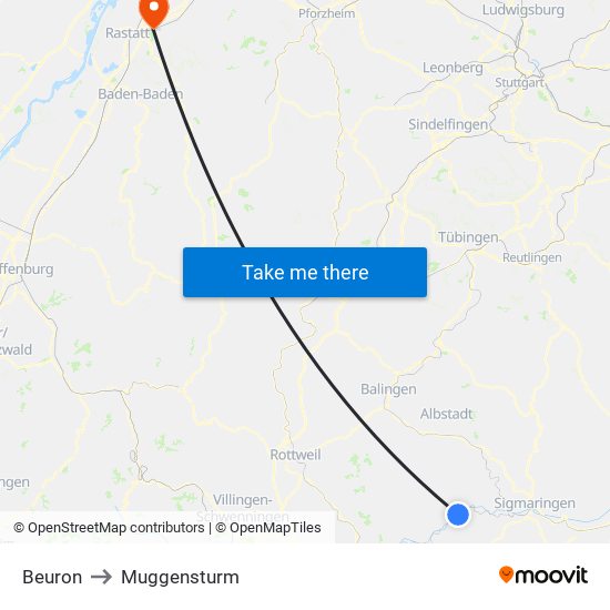 Beuron to Muggensturm map