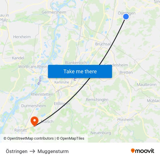 Östringen to Muggensturm map