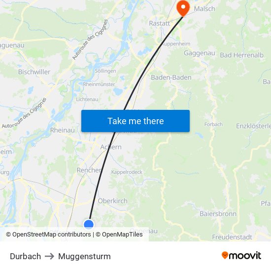 Durbach to Muggensturm map