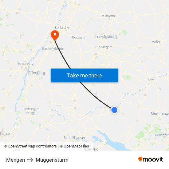 Mengen to Muggensturm map