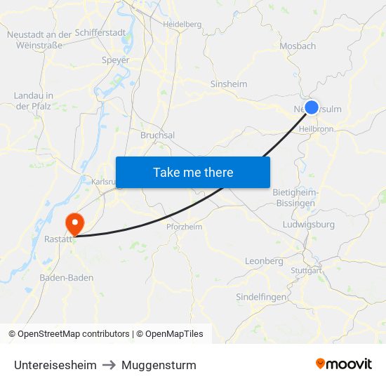 Untereisesheim to Muggensturm map