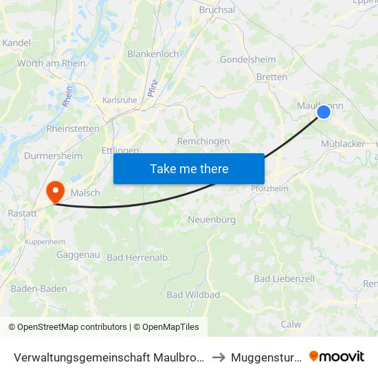 Verwaltungsgemeinschaft Maulbronn to Muggensturm map