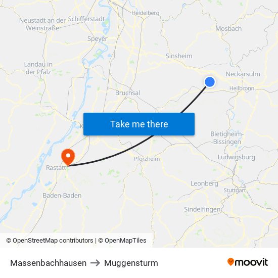 Massenbachhausen to Muggensturm map