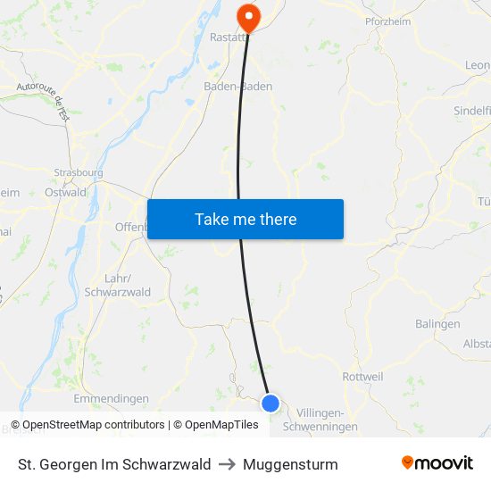 St. Georgen Im Schwarzwald to Muggensturm map