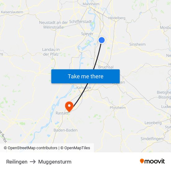 Reilingen to Muggensturm map