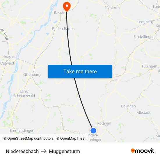 Niedereschach to Muggensturm map