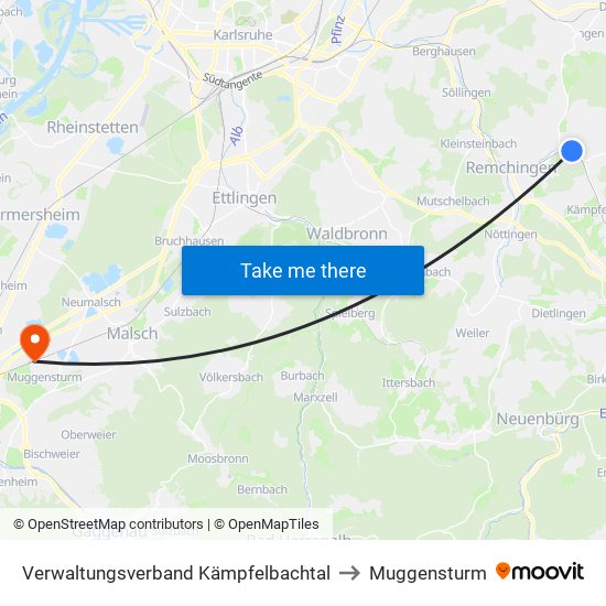 Verwaltungsverband Kämpfelbachtal to Muggensturm map