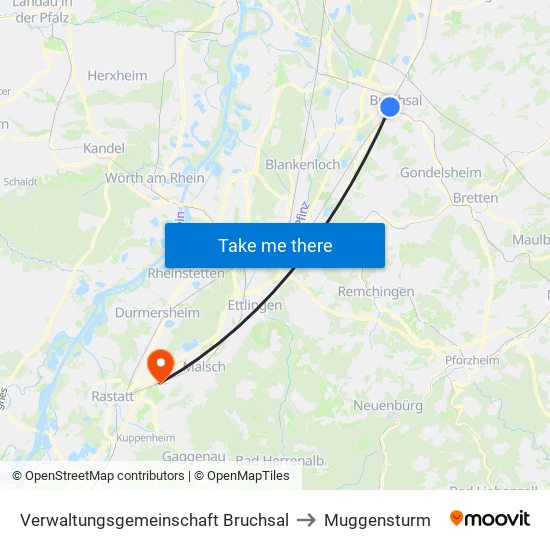 Verwaltungsgemeinschaft Bruchsal to Muggensturm map