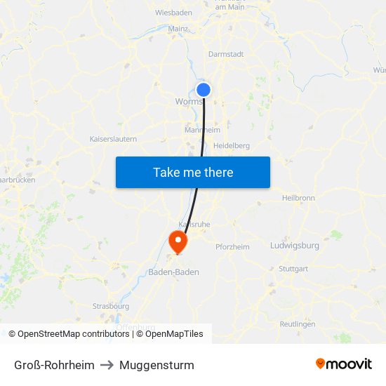 Groß-Rohrheim to Muggensturm map