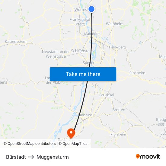 Bürstadt to Muggensturm map