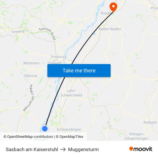 Sasbach am Kaiserstuhl to Muggensturm map