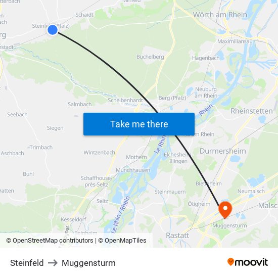 Steinfeld to Muggensturm map
