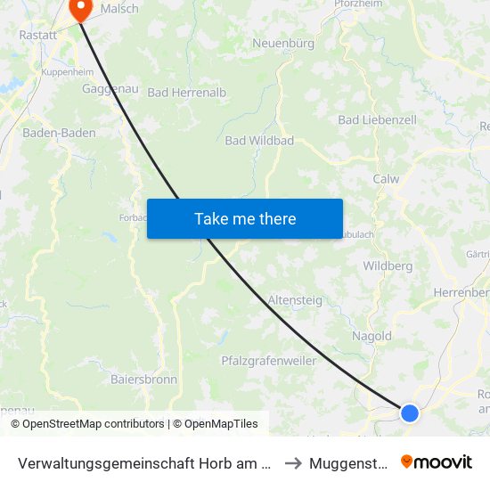 Verwaltungsgemeinschaft Horb am Neckar to Muggensturm map