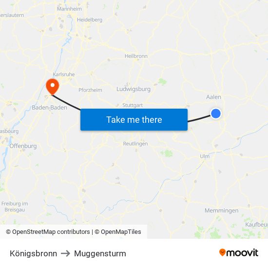 Königsbronn to Muggensturm map