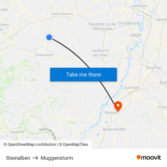 Steinalben to Muggensturm map