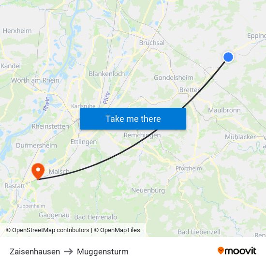 Zaisenhausen to Muggensturm map
