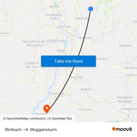 Rimbach to Muggensturm map