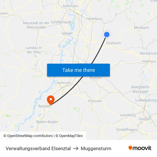 Verwaltungsverband Elsenztal to Muggensturm map