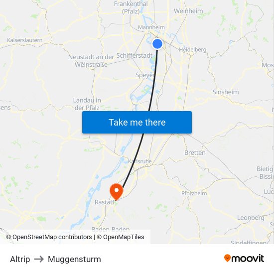 Altrip to Muggensturm map