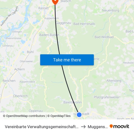 Vereinbarte Verwaltungsgemeinschaft Freudenstadt to Muggensturm map