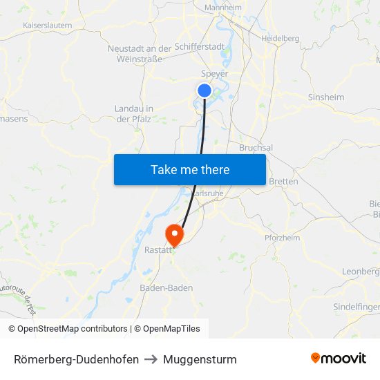 Römerberg-Dudenhofen to Muggensturm map