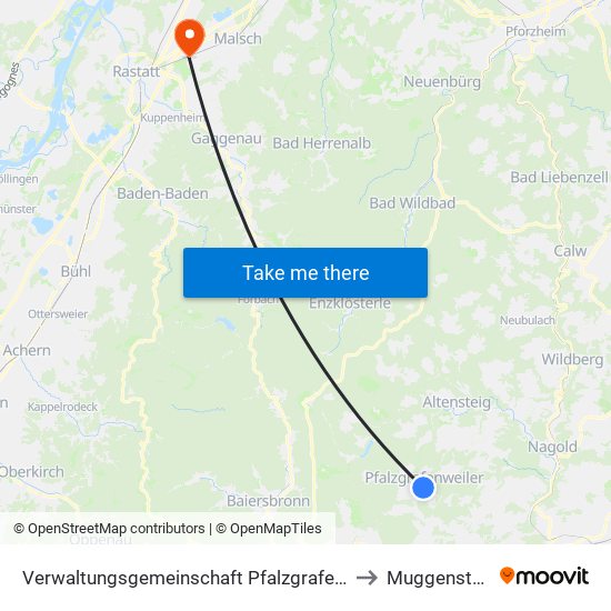 Verwaltungsgemeinschaft Pfalzgrafenweiler to Muggensturm map