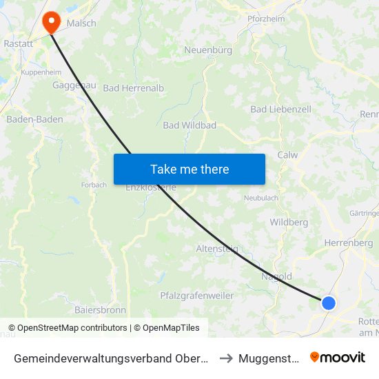 Gemeindeverwaltungsverband Oberes Gäu to Muggensturm map