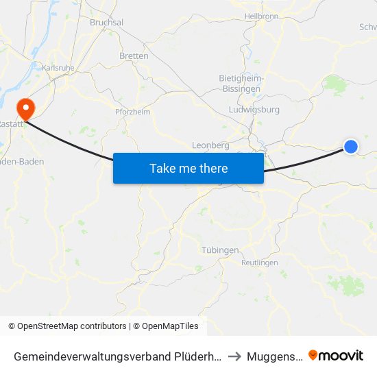 Gemeindeverwaltungsverband Plüderhausen-Urbach to Muggensturm map