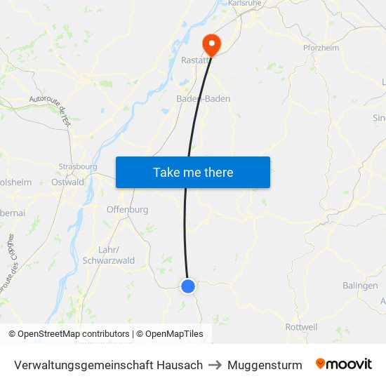 Verwaltungsgemeinschaft Hausach to Muggensturm map