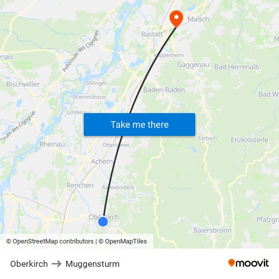 Oberkirch to Muggensturm map