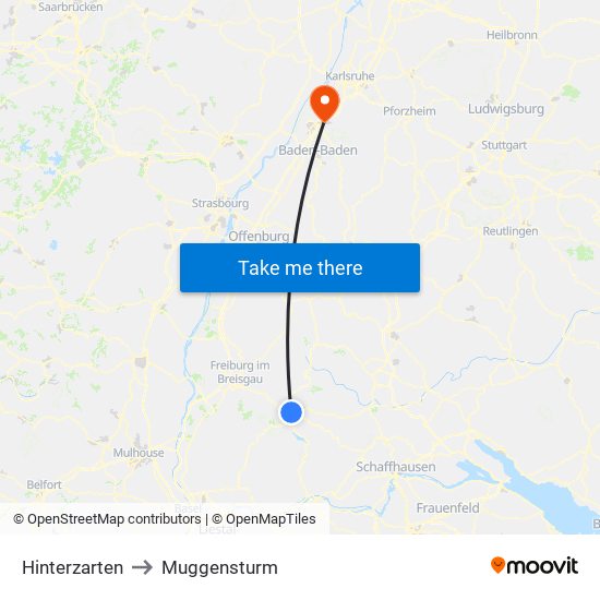 Hinterzarten to Muggensturm map