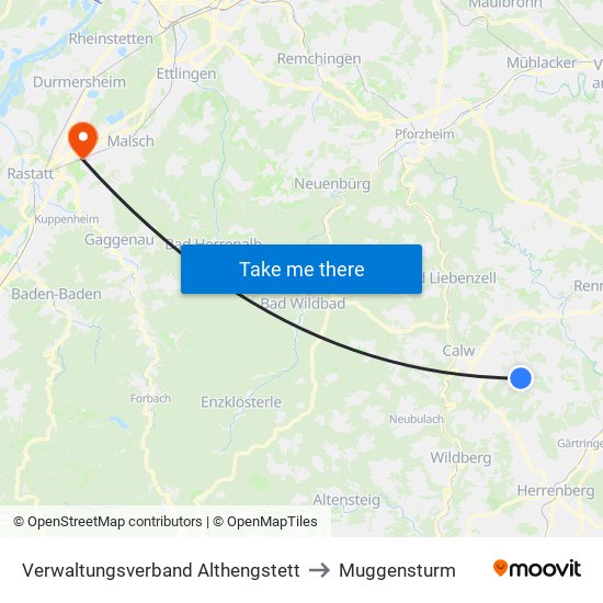 Verwaltungsverband Althengstett to Muggensturm map